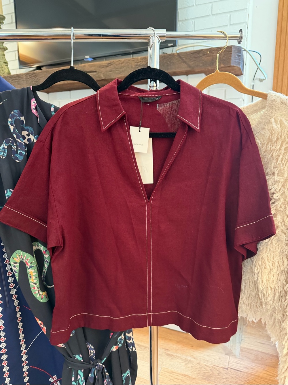 NWT Zara Maroon Linen Top Size Medium